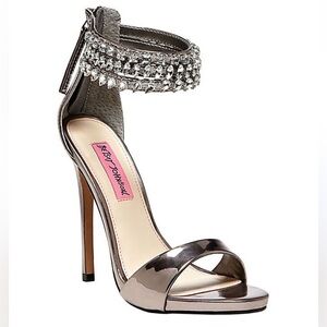 Betsey Johnson Maribell Silver Strappy Heels with jewels 💎